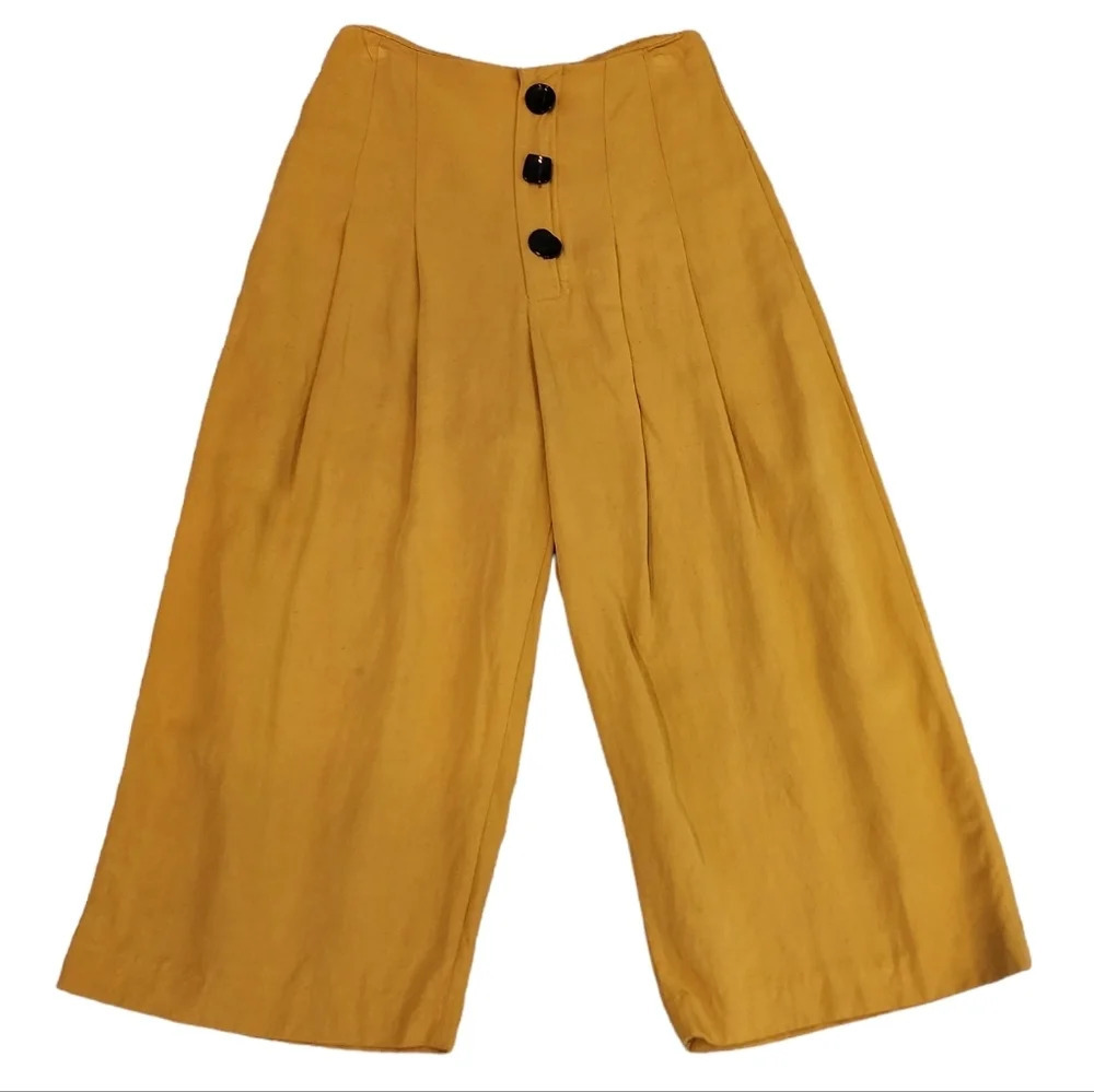 Zara Mustard Wide Leg Pants with Black Buttons